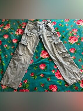 Zara Grey Cargo Boyfriend Jeans